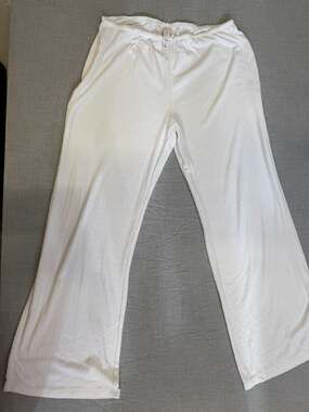 Auden White Pointelle Rib Pajama Pants with Lace Trim